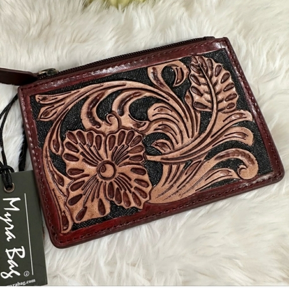 Myra Hand Tooled Genuine Leather Coin and Cardholder. - Picture 2 of 12
